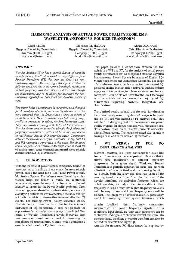 (PDF) Harmonic Analysis of Actual Power Quality Problems : Wavelet ...