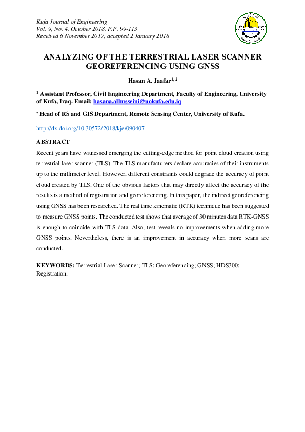 (PDF) Analyzing of the Terrestrial Laser Scanner Georeferencing Using GNSS