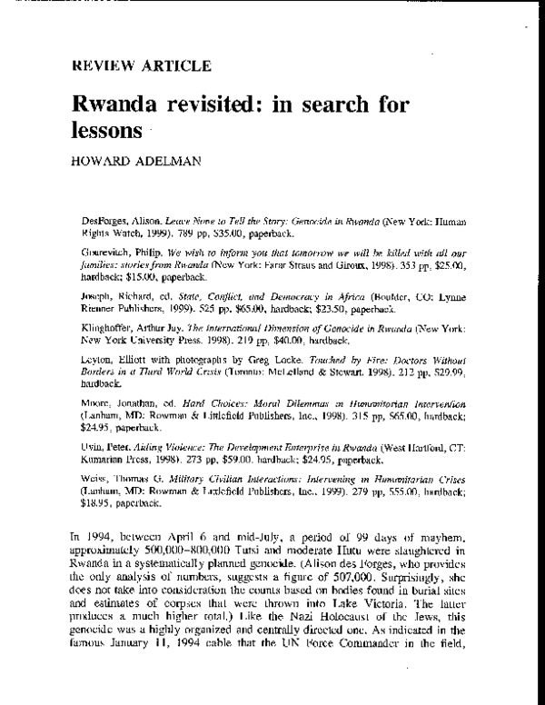 (PDF) Rwanda revisited: In search for lessons