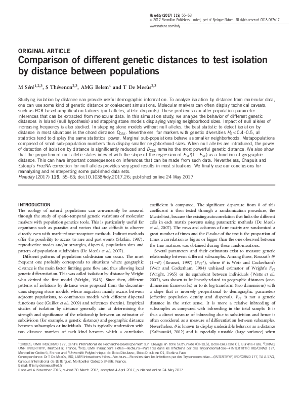(PDF) Comparison of different genetic distances to test isolation by ...