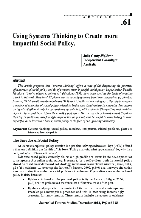 (PDF) Using systems thinking to create more impactful social policy