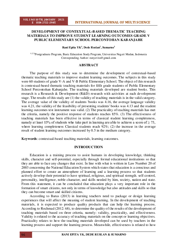 (PDF) Development of Contextual-Based Thematic Teaching Materials to ...
