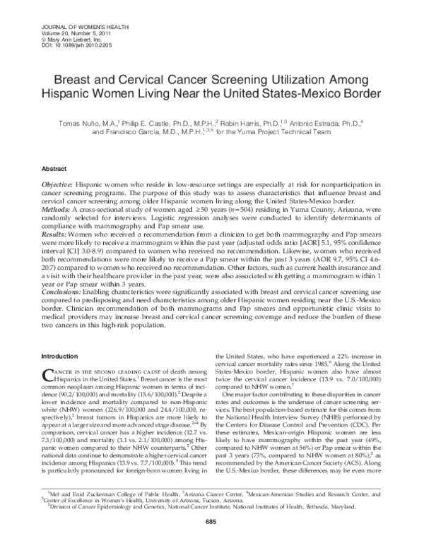 (PDF) Breast and Cervical Cancer Screening Utilization Among Hispanic ...