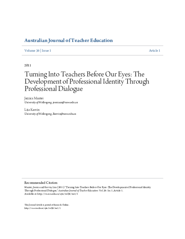 (PDF) Turning Into Teachers Before Our Eyes: The Development of ...