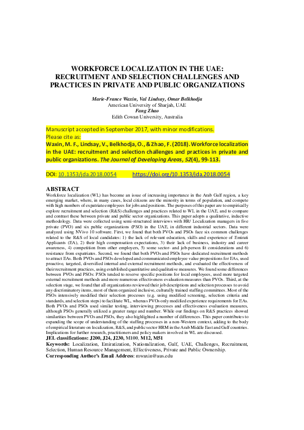(PDF) Workforce Localization In The UAE: Recruitment And Selection ...