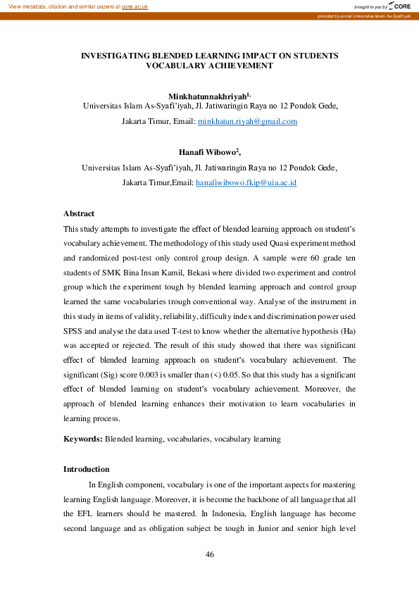(PDF) Investigating Blended Learning Impact on Students Vocabulary ...