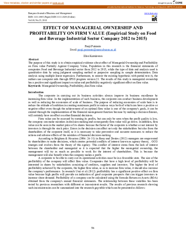 (PDF) EFFECT OF MANAGERIAL OWNERSHIP AND PROFITABILITY ON FIRM VALUE ...