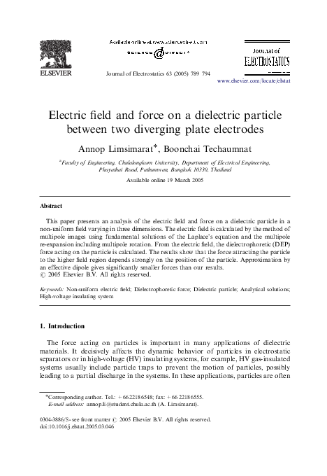(PDF) Electric field and force on a dielectric particle between two ...