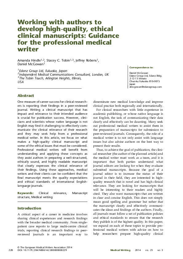 (PDF) Working with authors to develop high-quality, ethical clinical ...
