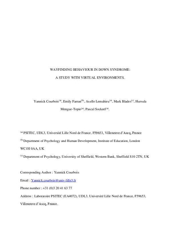 (PDF) Wayfinding behaviour in Down syndrome: A study with virtual ...