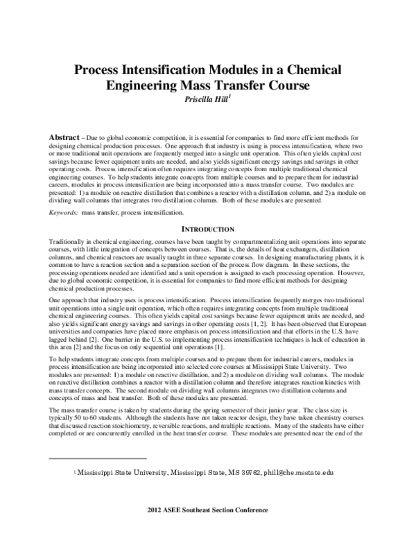 (PDF) Process Intensification Modules in a Chemical Engineering Mass ...