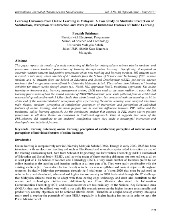 (PDF) Learning outcomes from online learning in Malaysia: A case study ...
