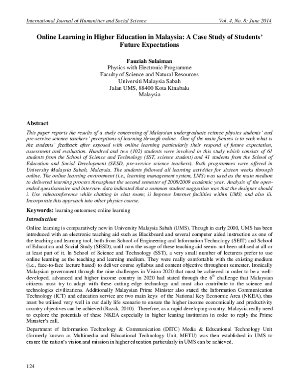 (PDF) Online Learning in Higher Education in Malaysia: A Case Study of ...