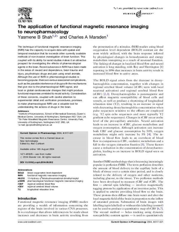 (PDF) The application of functional magnetic resonance imaging to ...