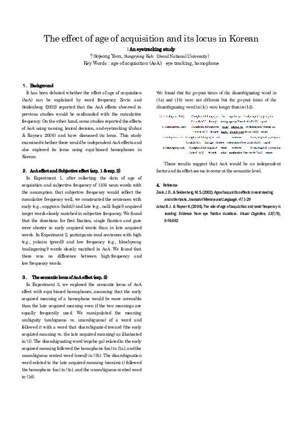 (PDF) The effect of age of acquisition and its locus in Korean: An ...
