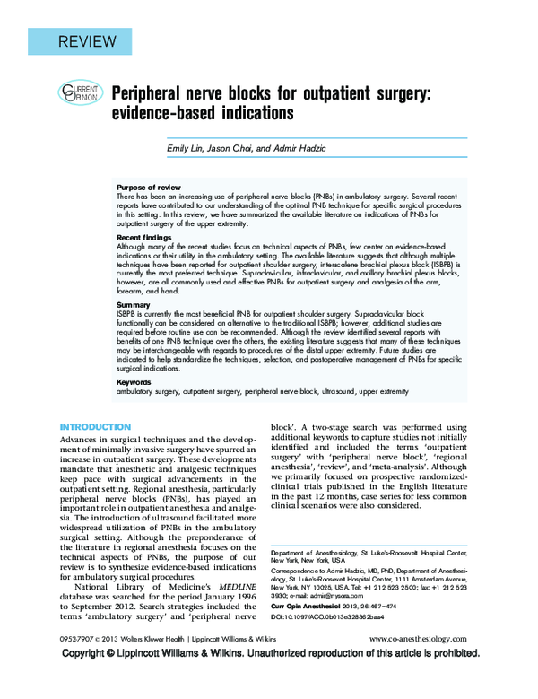 (PDF) Peripheral nerve blocks for outpatient surgery