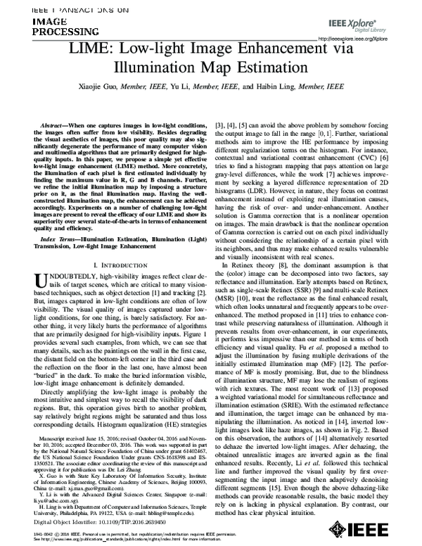 (PDF) LIME Lowlight Image Enhancement via Illumination Map Estimation