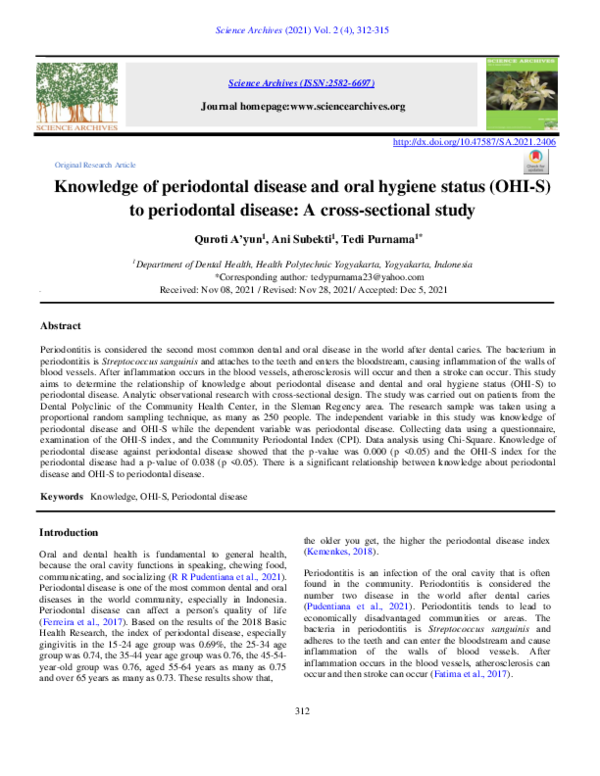 (PDF) Knowledge of periodontal disease and oral hygiene status (OHI-S ...