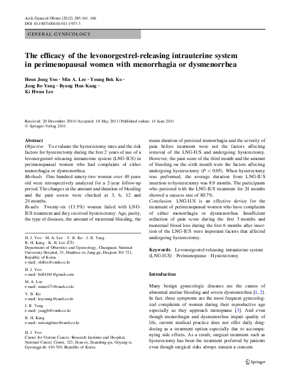 (PDF) The efficacy of the levonorgestrel-releasing intrauterine system ...