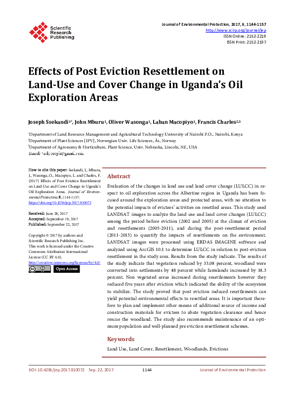 (PDF) Effects of Post Eviction Resettlement on LandUse and Cover