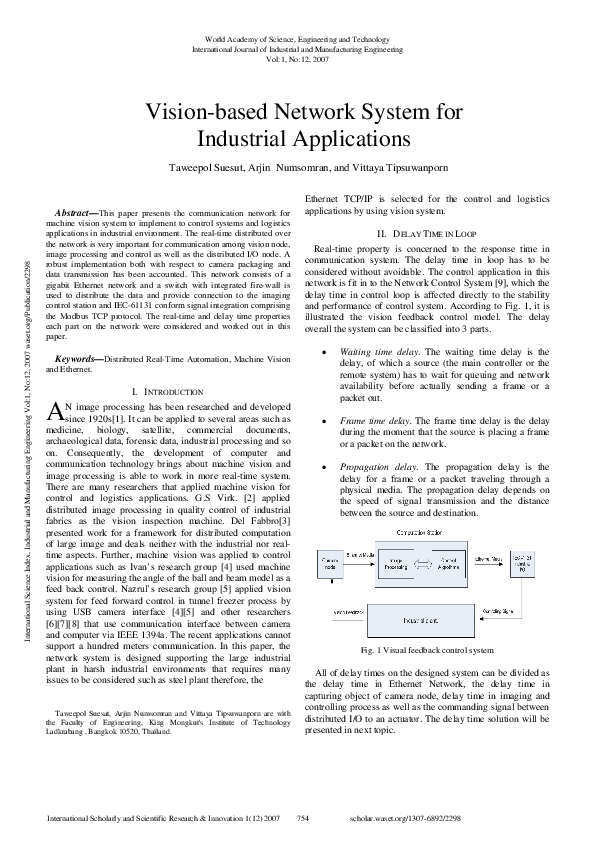 (PDF) Vision-Based Network System For Industrial Applications