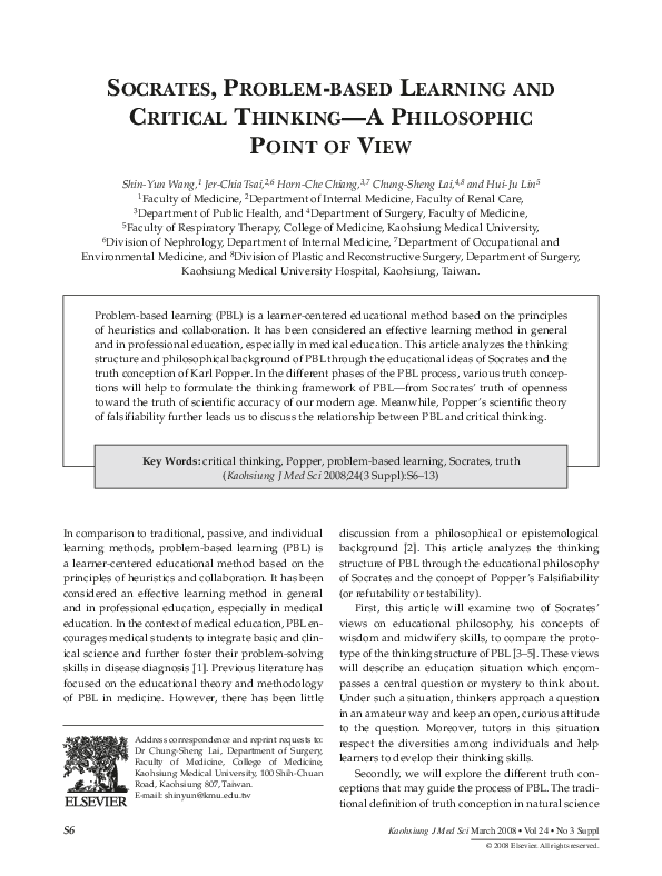 (PDF) Socrates, Problem-based Learning and Critical Thinking—A ...