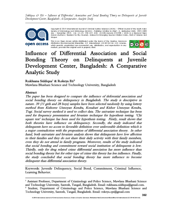 (PDF) Influence of Differential Association and Social Bonding Theory on Delinquents at Juvenile