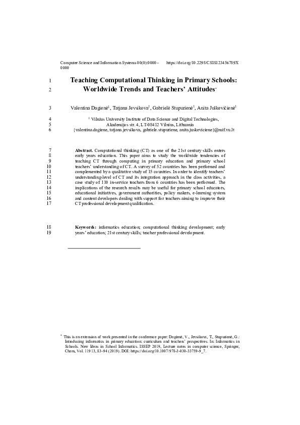 (PDF) Teaching computational thinking in primary schools: Worldwide ...