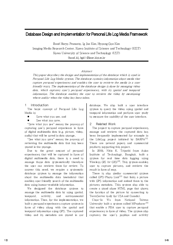  pdf database design and implementation for personal life log media