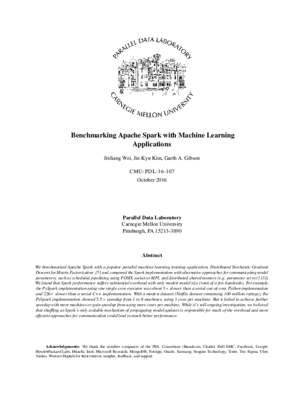 (PDF) Benchmarking Apache Spark with Machine Learning Applications