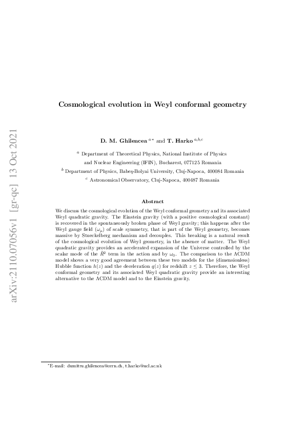 (PDF) Cosmological evolution in Weyl conformal geometry