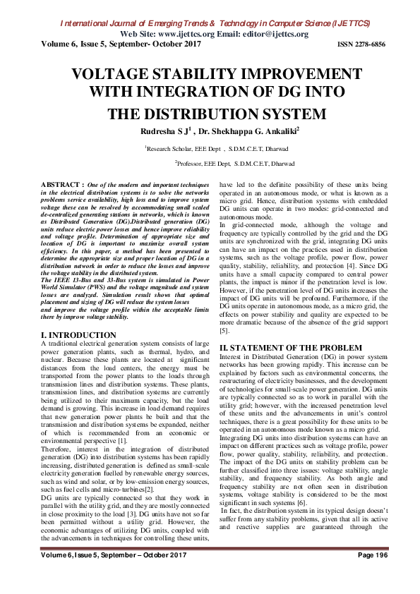 (PDF) Voltage Stability Improvement with Integration of DG Into the ...