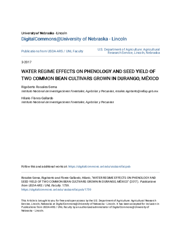(PDF) Water Regime Effects on Phenology and Seed Yield of Two Common ...