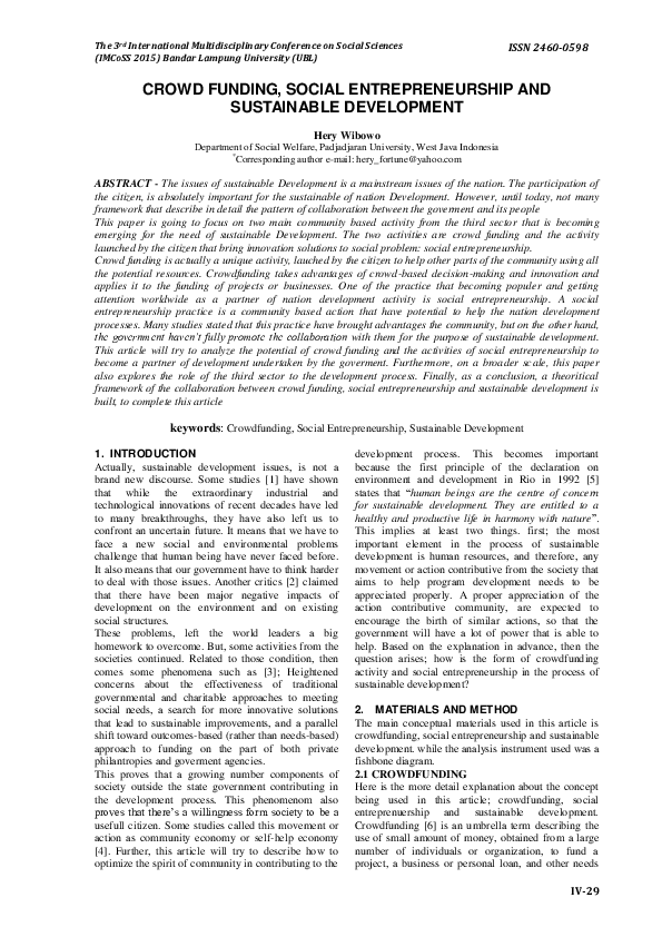 (PDF) Crowd Funding, Social Entrepreneurship and Sustainable Development