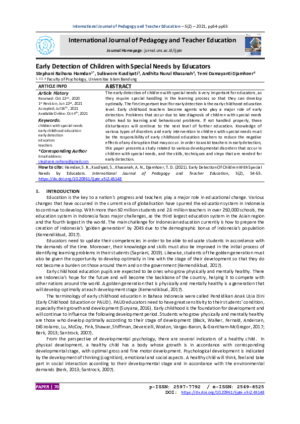 (PDF) Early Detection of Children with Special Needs by Educators