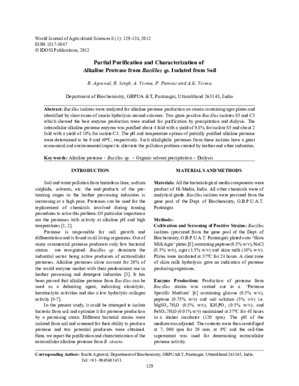 (PDF) Partial Purification and Characterization of Alkaline Protease ...