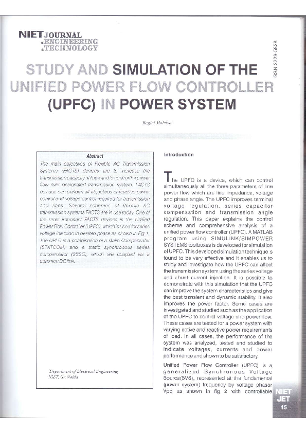 (PDF) Study And Simulation Of The Unified Power Flow Contr-Oller(UPFC ...