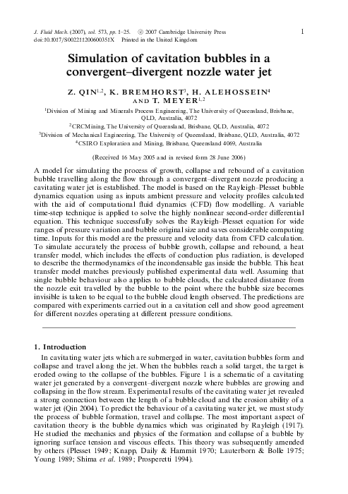 (PDF) Simulation of cavitation bubbles in a convergent–divergent nozzle ...