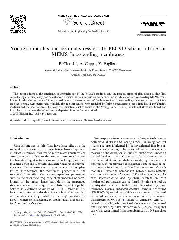(PDF) Young’s modulus and residual stress of DF PECVD silicon nitride ...