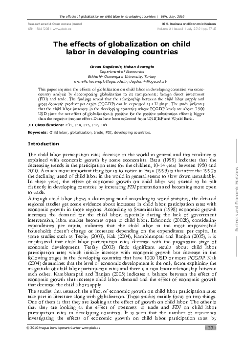 (PDF) The effects of globalization on child labor in developing countries