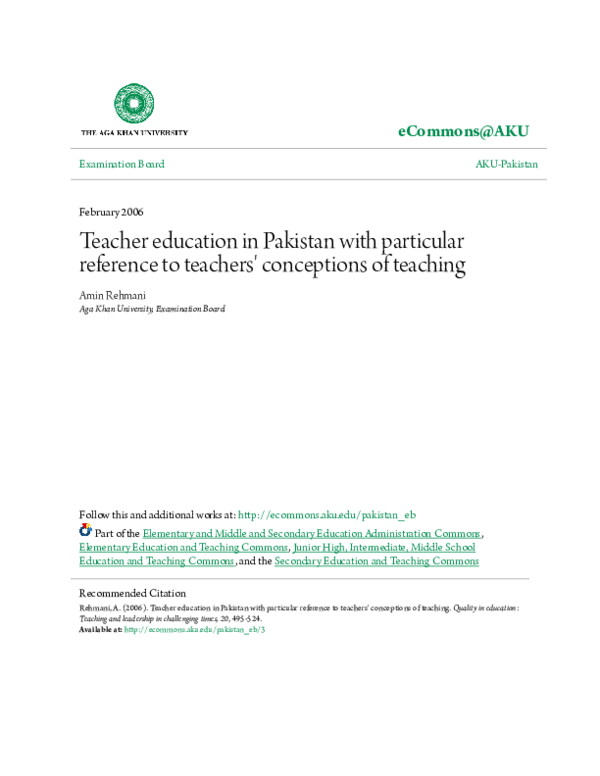 (PDF) Teacher education in Pakistan with particular reference to ...