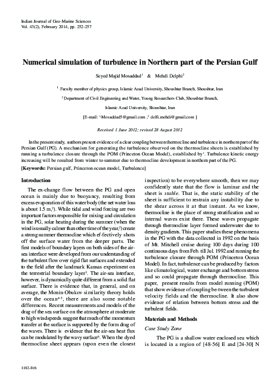 (PDF) Numerical simulation of turbulence in Northern part of the ...
