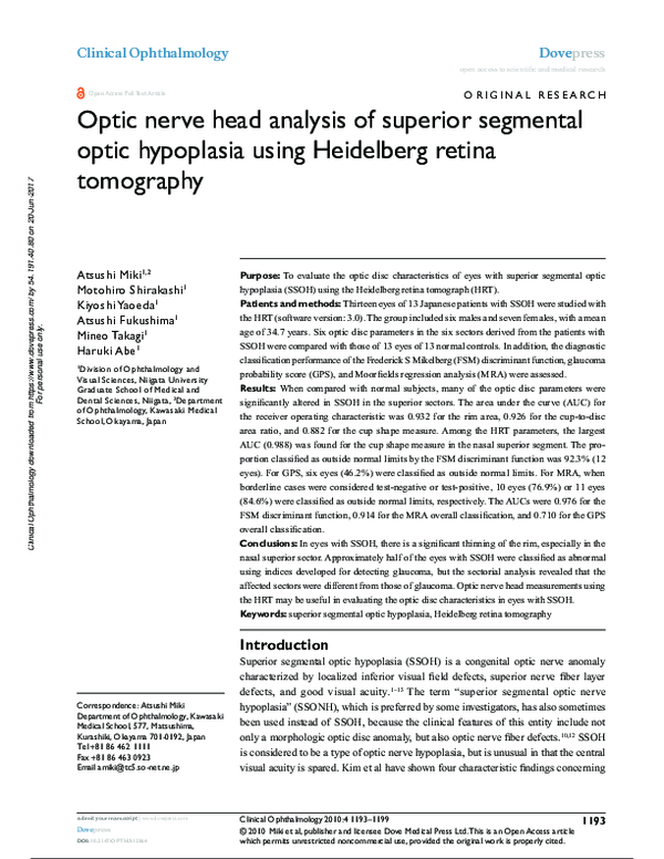 (PDF) Optic nerve head analysis of superior segmental optic hypoplasia ...