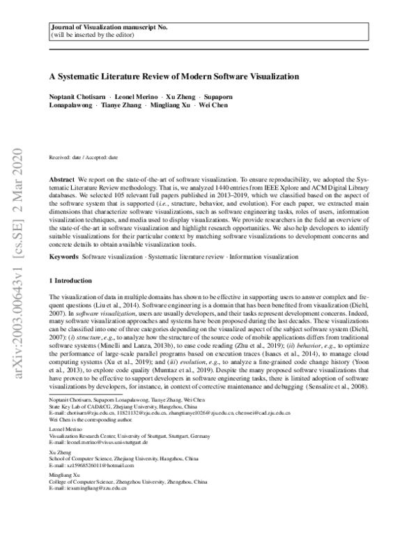 (PDF) A systematic literature review of modern software visualization