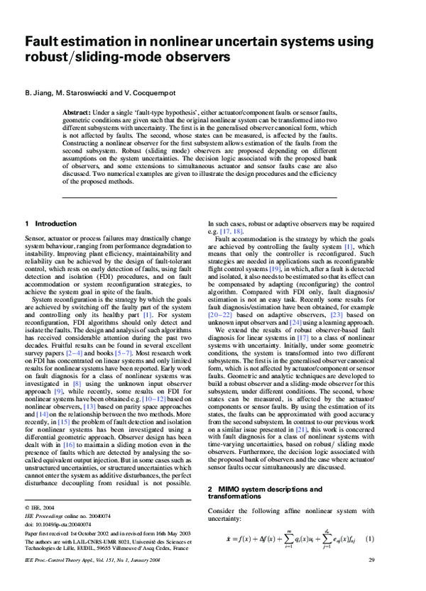 (PDF) Fault estimation in nonlinear uncertain systems using robust ...