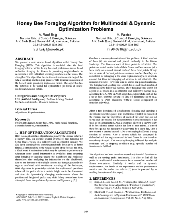 (PDF) Honey bee foraging algorithm for multimodal dynamic optimization ...