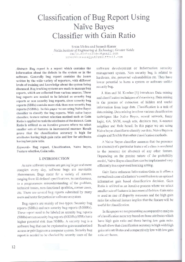 (PDF) Classification Of Bug Report Using Naïve Bayes Classifier With ...