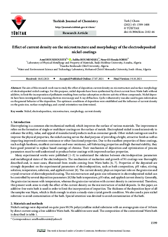 (PDF) Effect of current density on the microstructure and morphology of ...