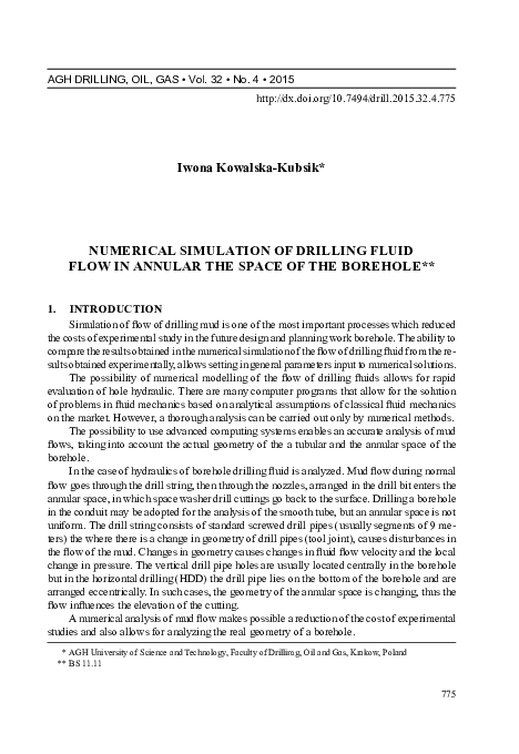 (PDF) Numerical simulation of drilling fluid flow in annular the space ...