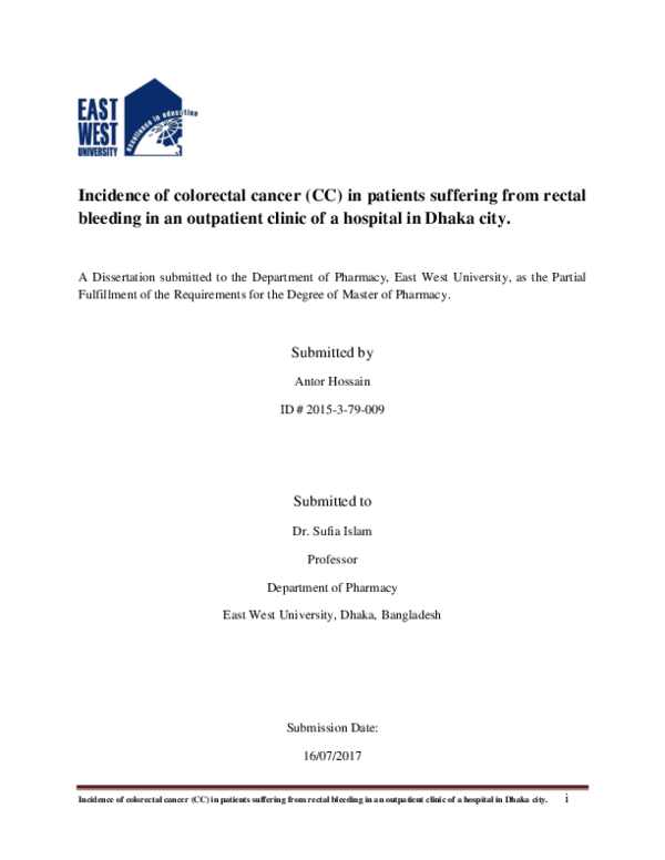 (PDF) Incidence of Colorectal Cancer (CC) in Patients Suffering from ...